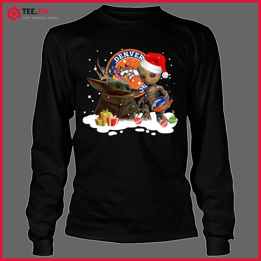 Baby Yoda Reindeer and Santa Groot Hug Denver Broncos Christmas Light shirt  - Teespix - Store Fashion LLC