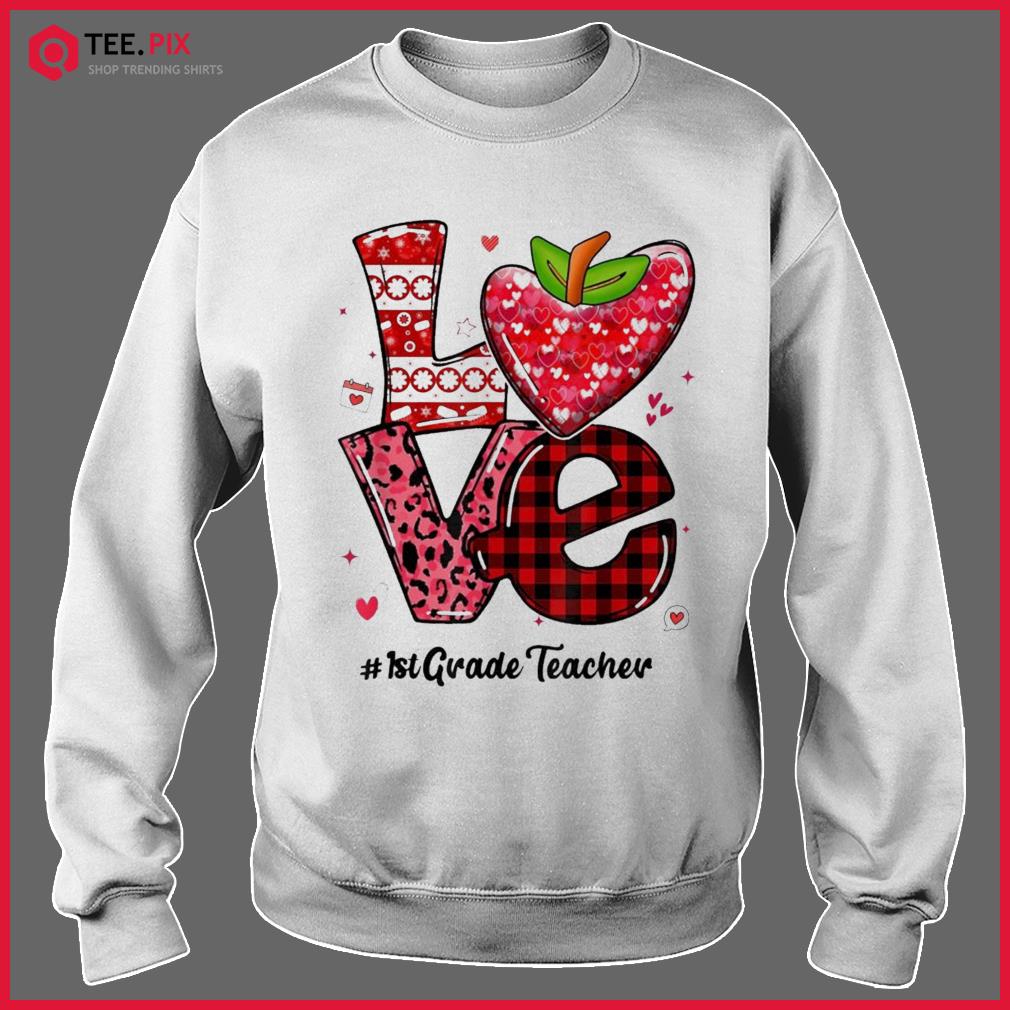 Love 1st Grade Teacher Leopard Heart Valentines Day T Shirt