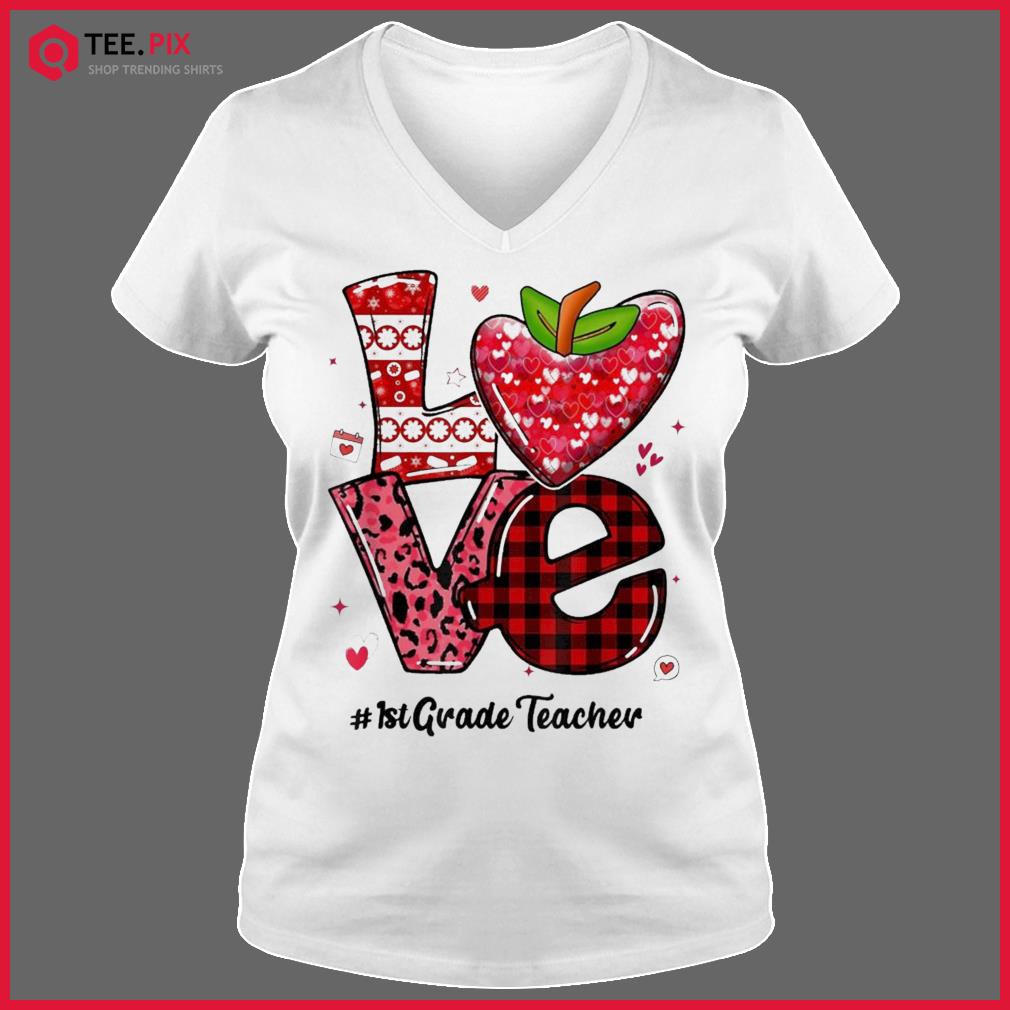 Love 1st Grade Teacher Leopard Heart Valentines Day T-Shirt