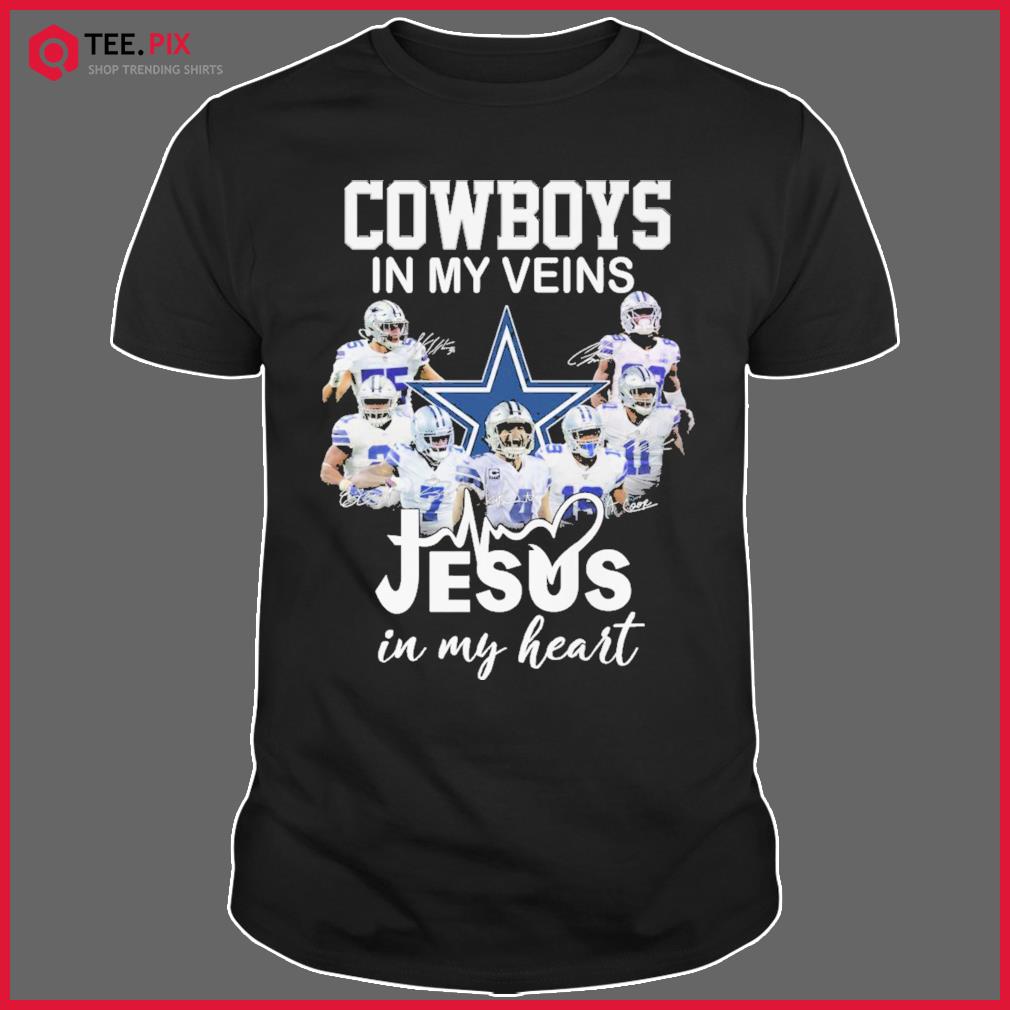 Funny Dallas Cowboys in my veins Jesus in my heart signatures shirt,  hoodie, sweater, long sleeve and tank top