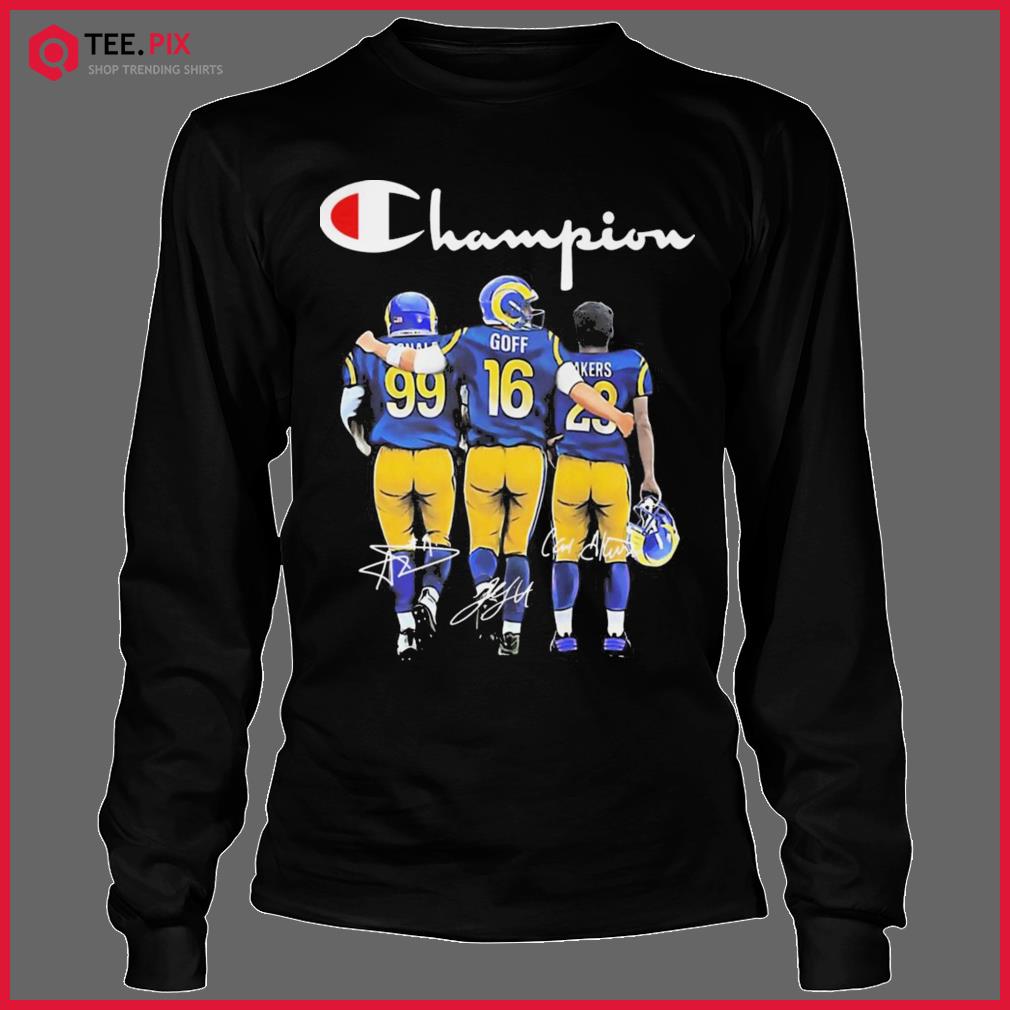 The Champion Aaron Donald Jared Goff And Cam Akers 2022 Signatures Shirt -  Teespix - Store Fashion LLC