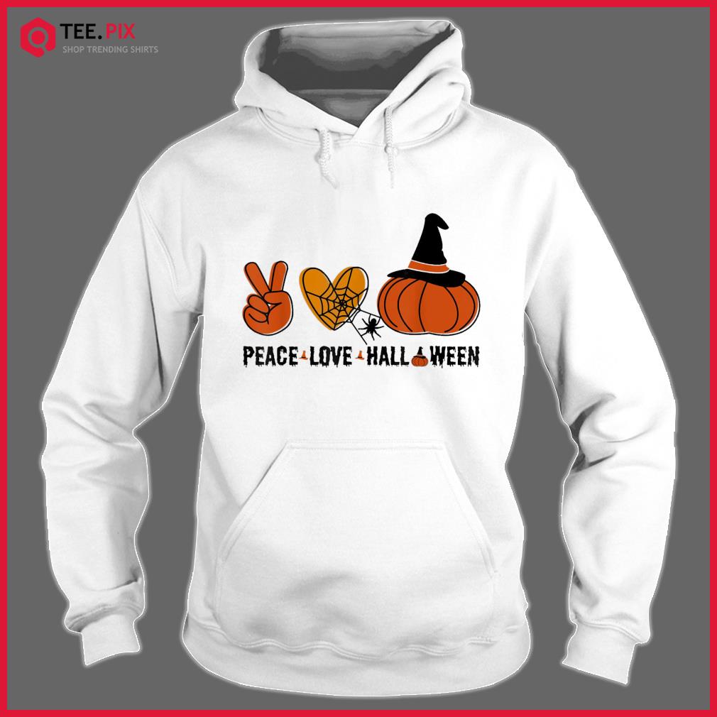 Halloween Skeleton Peace Love Halloween With Scary Pumpkin Shirt Hoodie