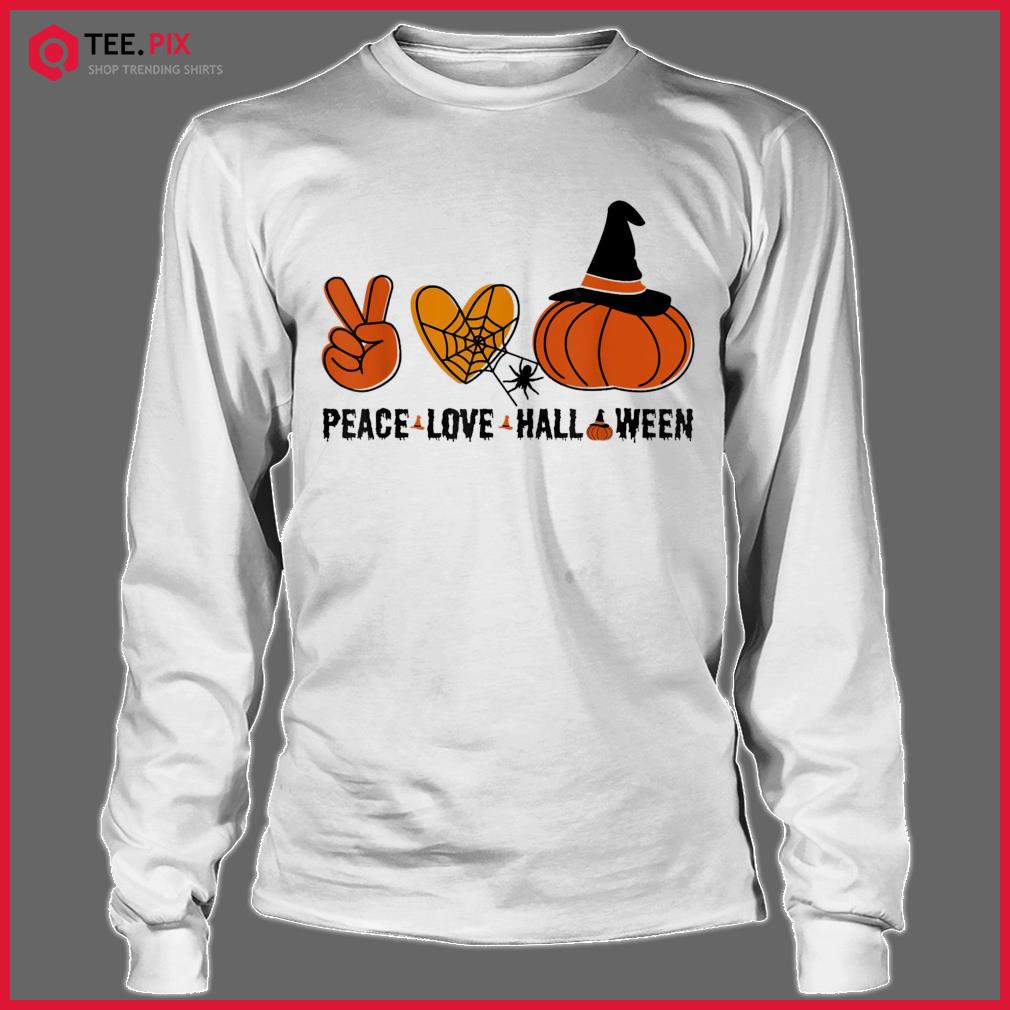 Halloween Skeleton Peace Love Halloween With Scary Pumpkin Shirt Longsleeve tee