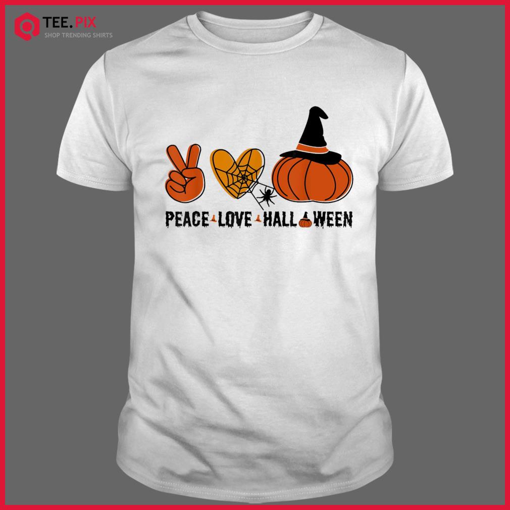 Halloween Skeleton Peace Love Halloween With Scary Pumpkin Shirt