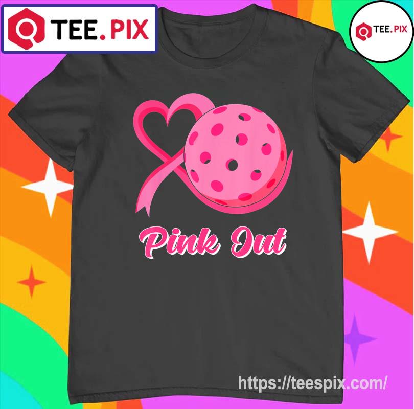 Heart Ribbon Pickleball Pink Out Breast Cancer Awareness Shirt