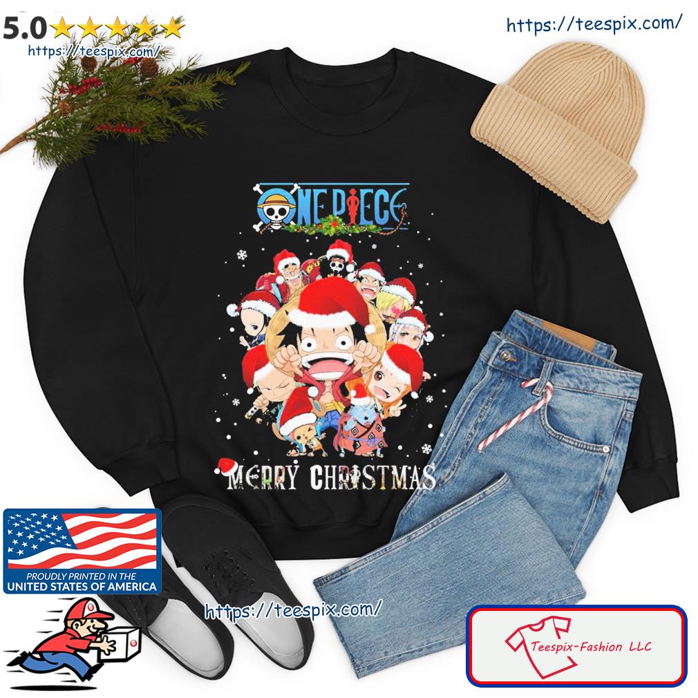 One Piece Chibi Characters Santa Hat Merry Christmas Sweatshirt - teejeep