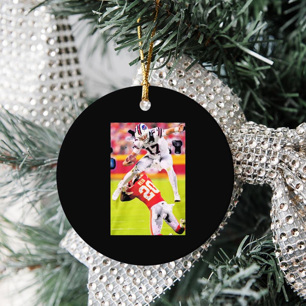 Josh Allen Buffalo Bills Jumping Over Kansas City Chiefs Ornament