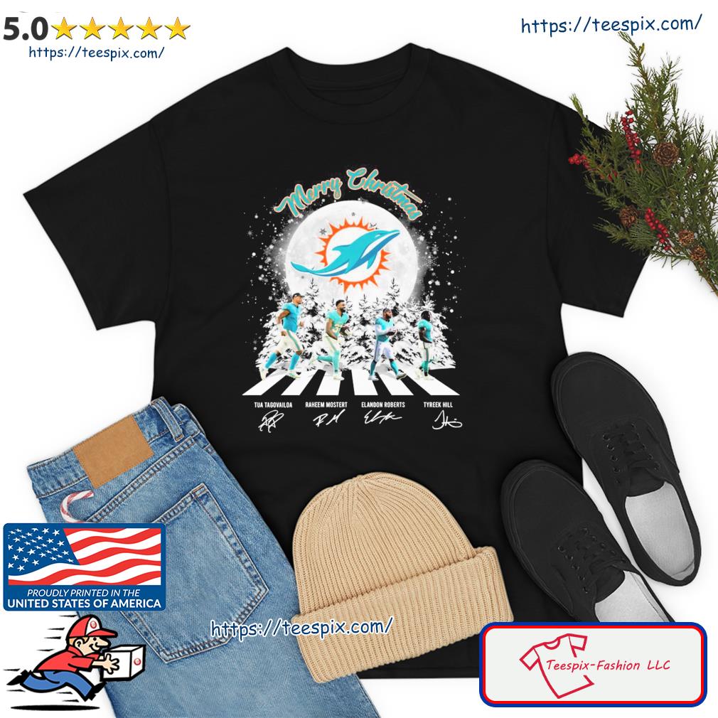 Merry Christmas Miami Dolphins Abbey Road Tua Tagovailoa Raheem Mostert  Elandon Roberts And Tyreek Hill Signatures Shirt - Teespix - Store Fashion  LLC