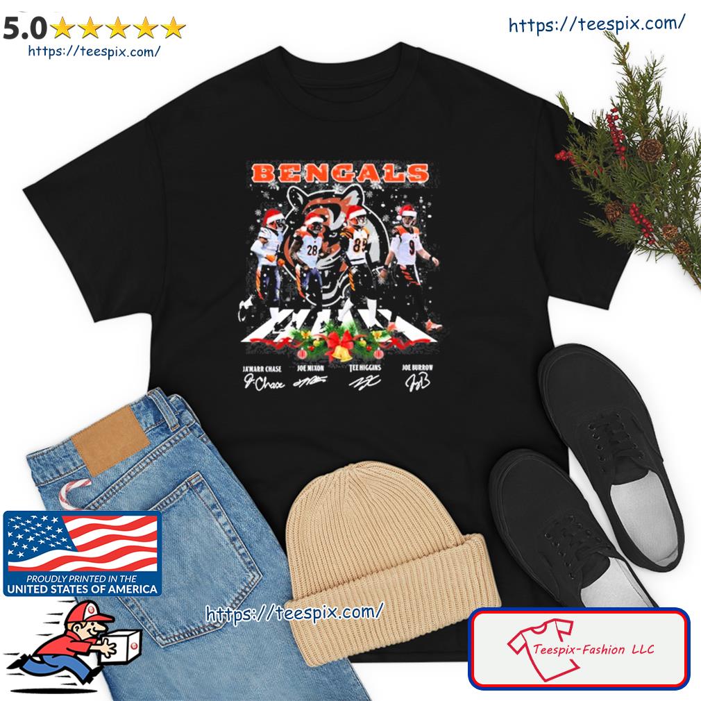 The Bengals Ja'marr Chase Joe Mixon Tee Higgins And Joe Burrow Abbey Road  Christmas Signatures Shirt, hoodie, sweater, long sleeve and tank top