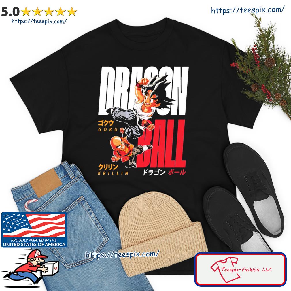 Awesome Dragon Ball Young Goku And Krillin Japanese Typo Design Dark Shirt