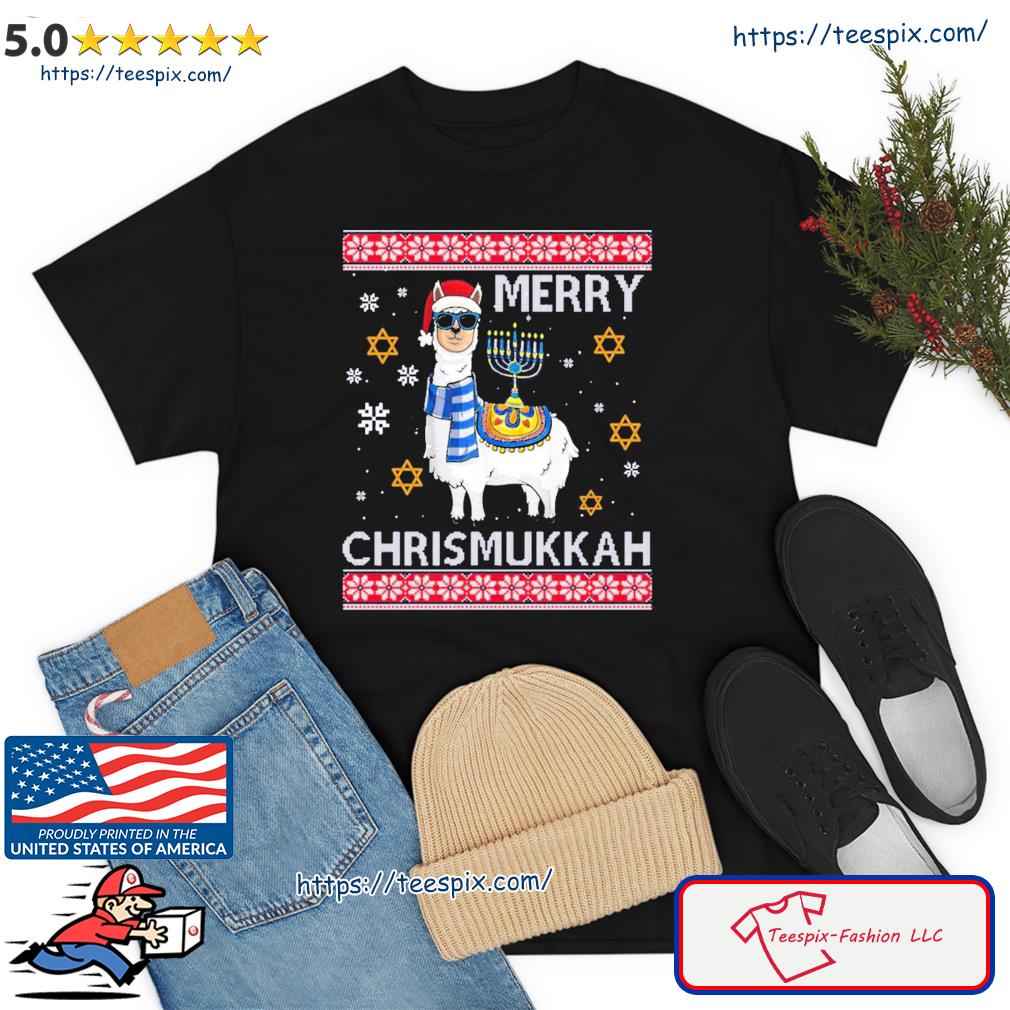 Llama Jewish Merry Christmas Chrismukkah Llama Menorah Hanukkah Shirt