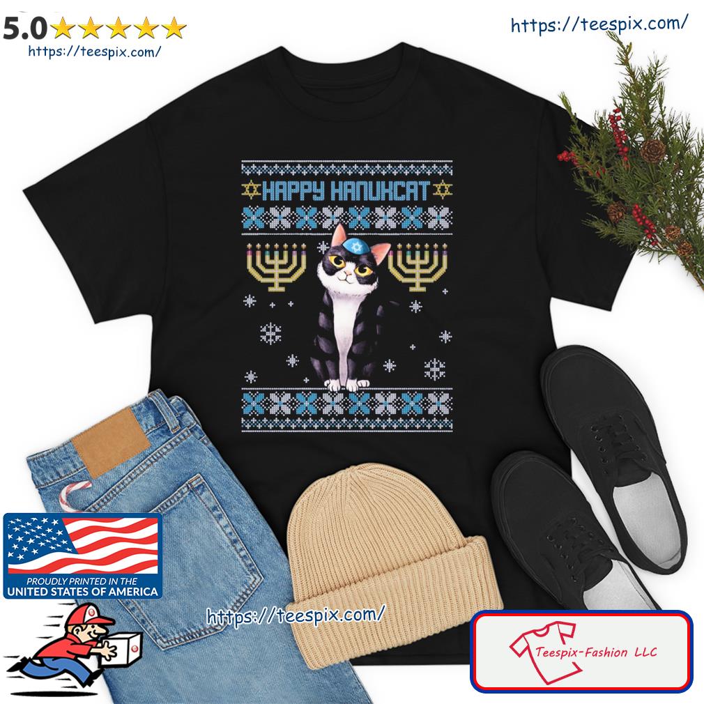Lovely Cat In Hanukkah Happy Hanukcat Ugly Sweater Jewish Cat Shirt