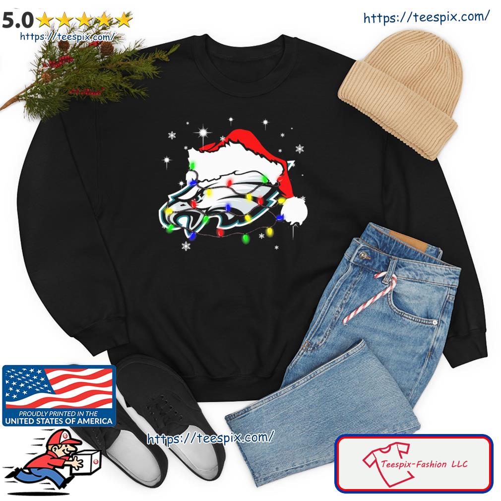 Philadelphia Eagles Santa Hat Christmas Light Shirt - Teespix