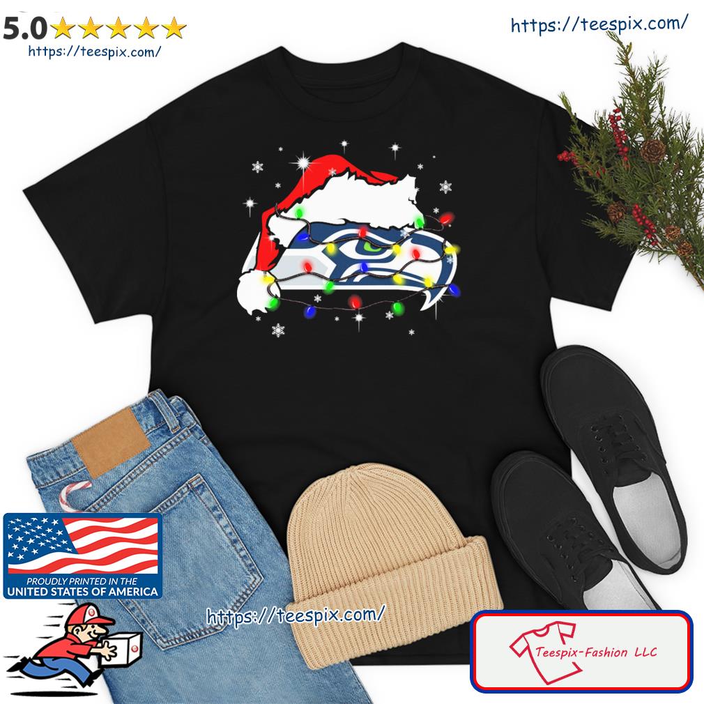 Seattle Seahawks Santa Hat Christmas Light Shirt
