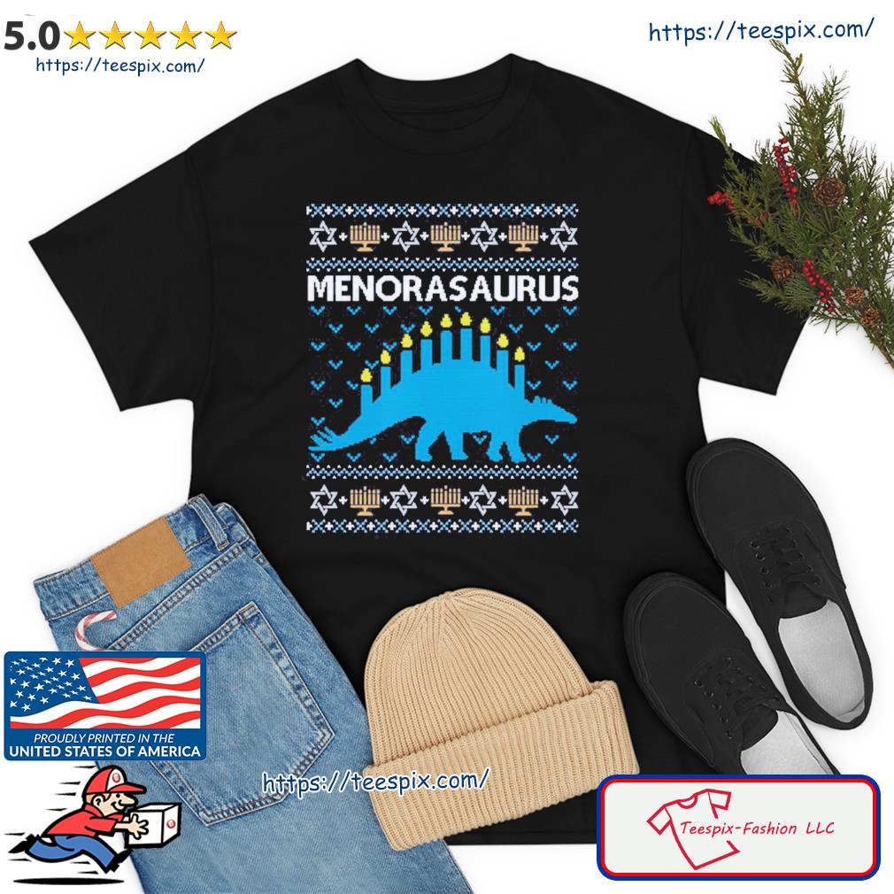 Ugly Hanukkah Sweater Menorasaurus Jewish Dinosaur Shirt