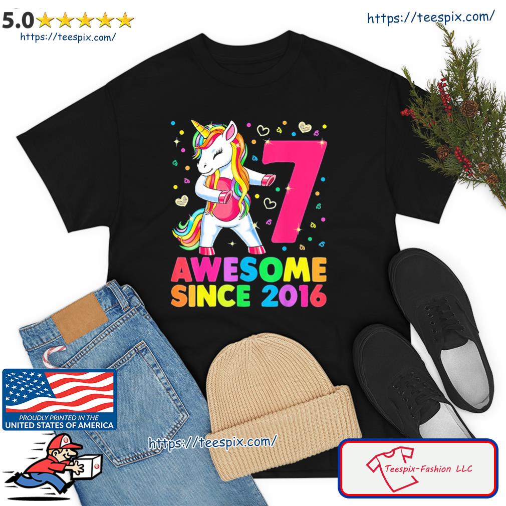 7 Years Old Unicorn Flossing 7th Birthday Girl Unicorn Party Shirt