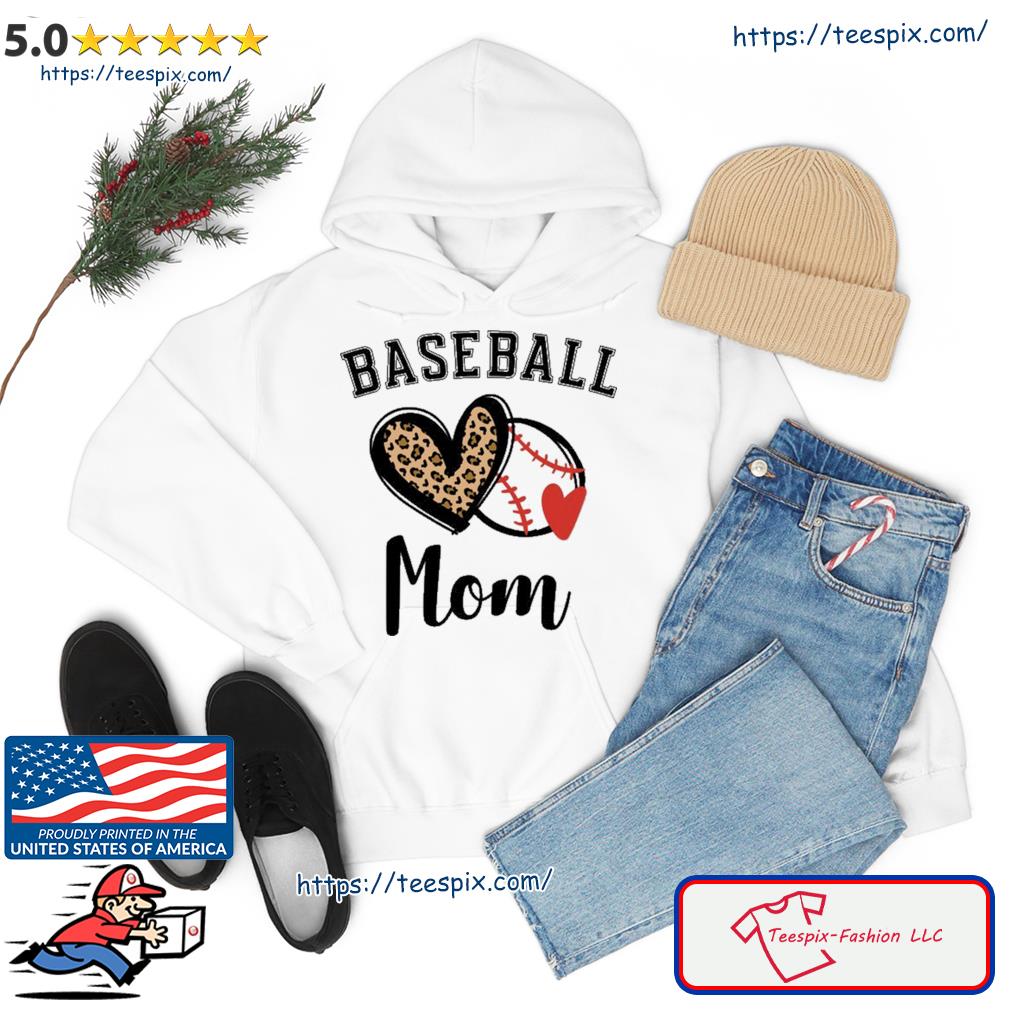Baseball Mom Leopard Heart Shirt Hoodie