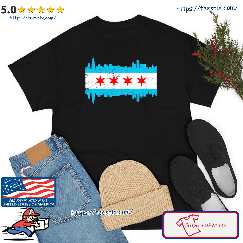 Chicago City Skyline Flag Vintage New Era Heritage Blend Varsity Shirt