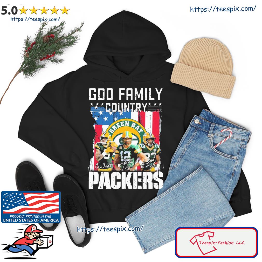 God Family Country Green Bay Packers American Flag Signatures Shirt hoodie