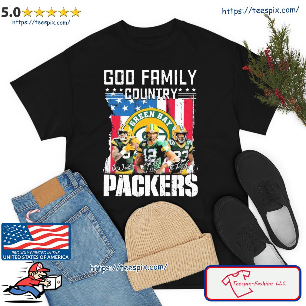 God Family Country Green Bay Packers American Flag Signatures Shirt