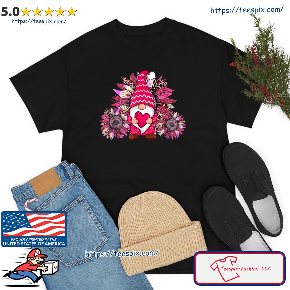 Happy Valentine Day Gnome With Leopard Sunflower Valentine Shirt