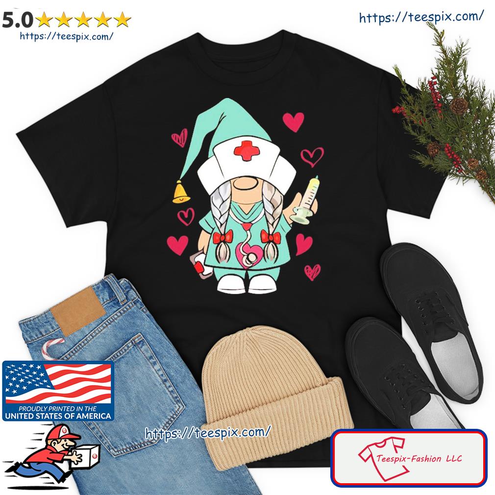 Official Valentine Gnomes Nurse Hearts Stethoscope Scrub Tops Shirt