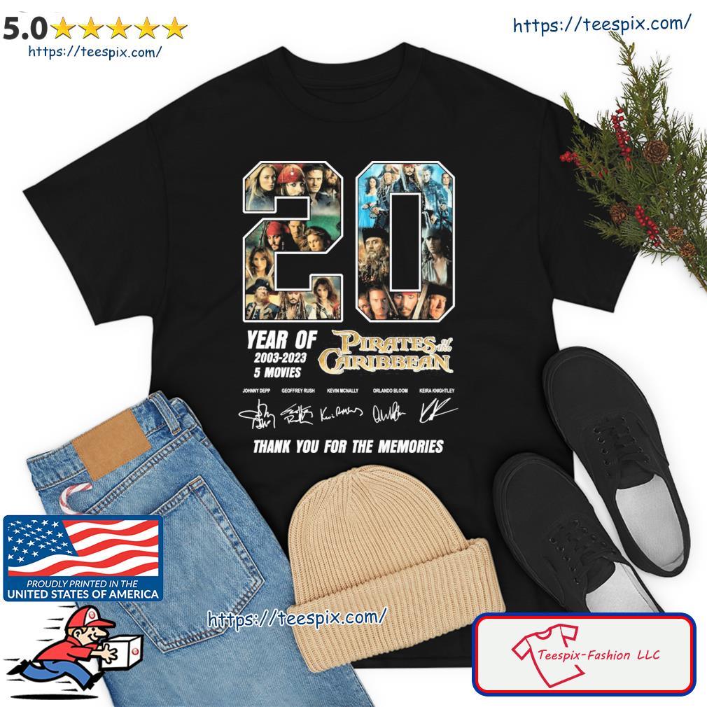 20 Years Of Pirates Of The Caribbean 2003-2023 5 Movies Thank You For The Memories Signatures Shirt