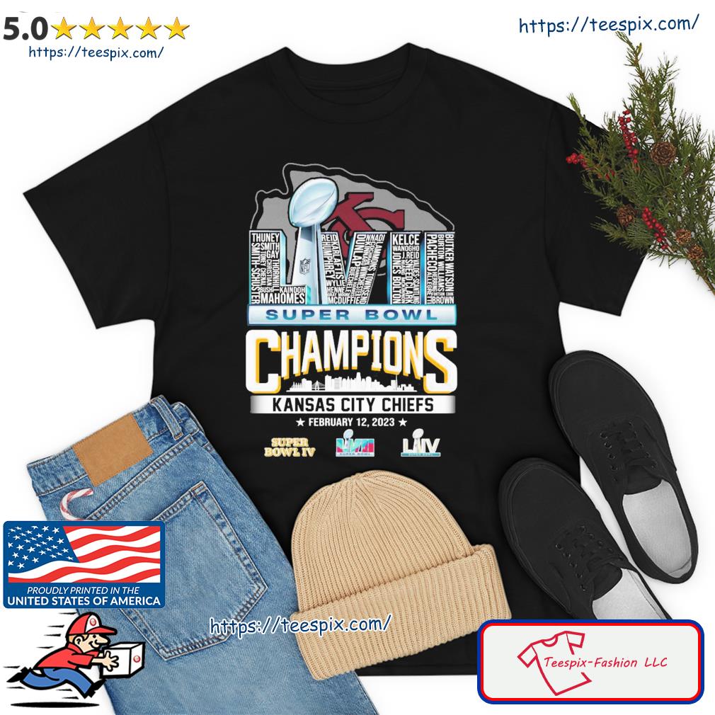 LVII Super Bowl Champions Kansas City chiefs Skyline Players Name shirt