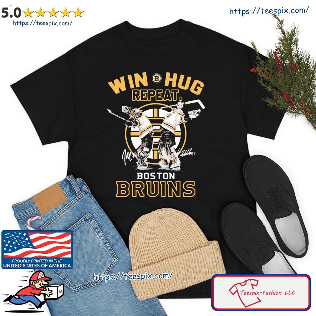 Official Jeremy Swayman And Linus Ullmark Win Hug Repeat Boston Bruins  signatures Shirt - teejeep