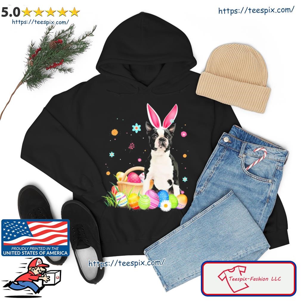 Bunny Egg Black Boston Terrier Happy Eas Shirt hoodie.jpg