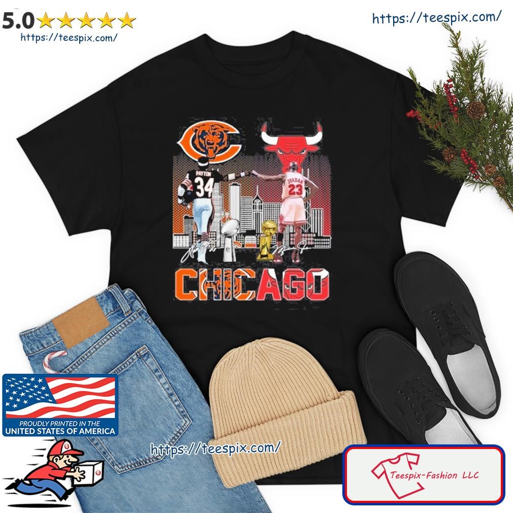 Chicago Sport Teams Walter Payton And Michael Jordan skyline Signatures Shirt