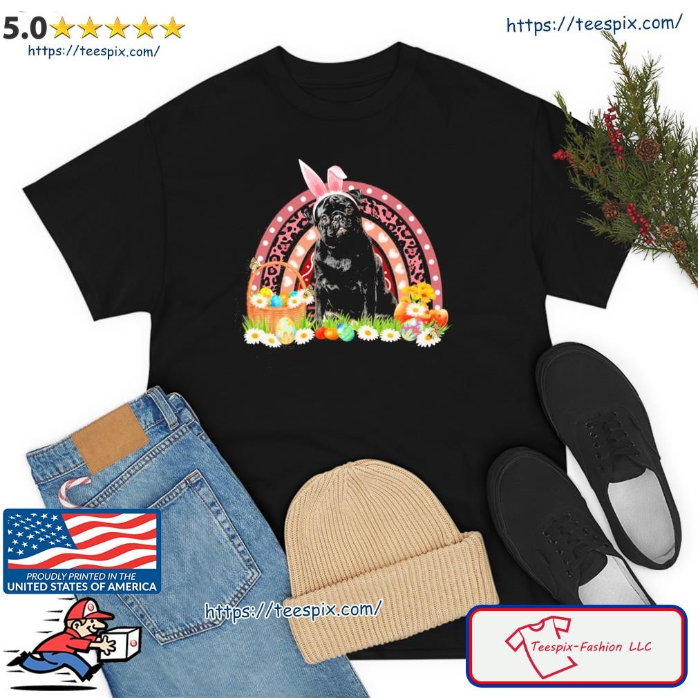 Easter Bunny Pink Dog Black Pug Rainbow Shirt