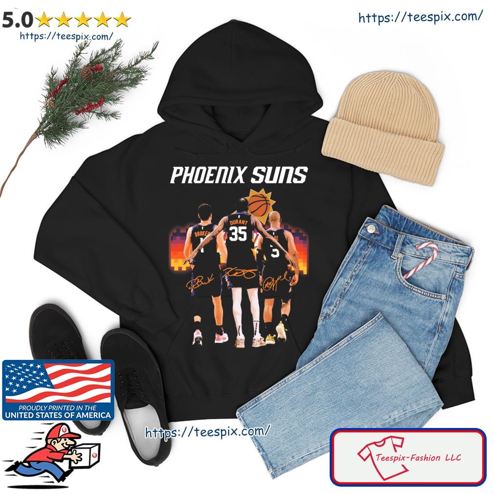 Phoenix Suns Devin Booker, Kevin Durant and Chris Paul 2023 signatures shirt hoodie.jpg