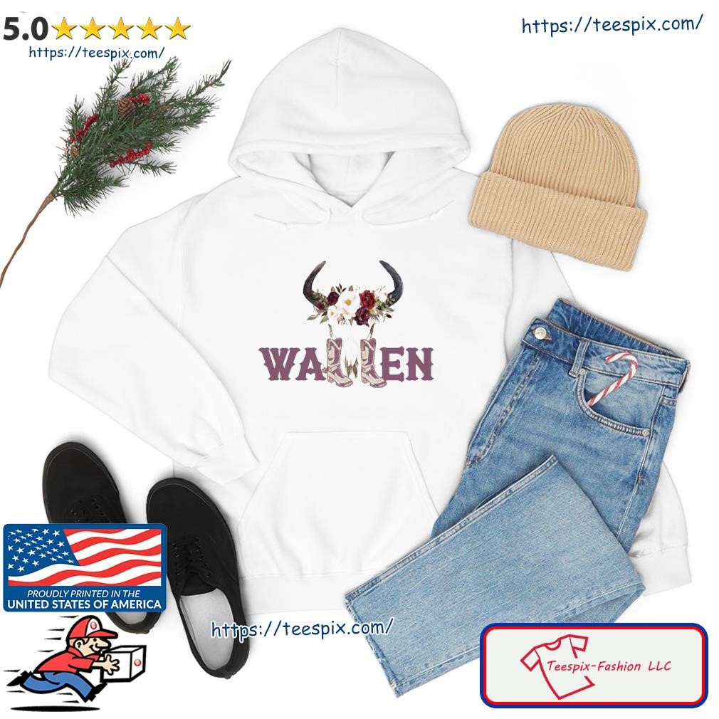 Wallen Western Cowboy Flower Bull Skull Shirt hoodie.jpg