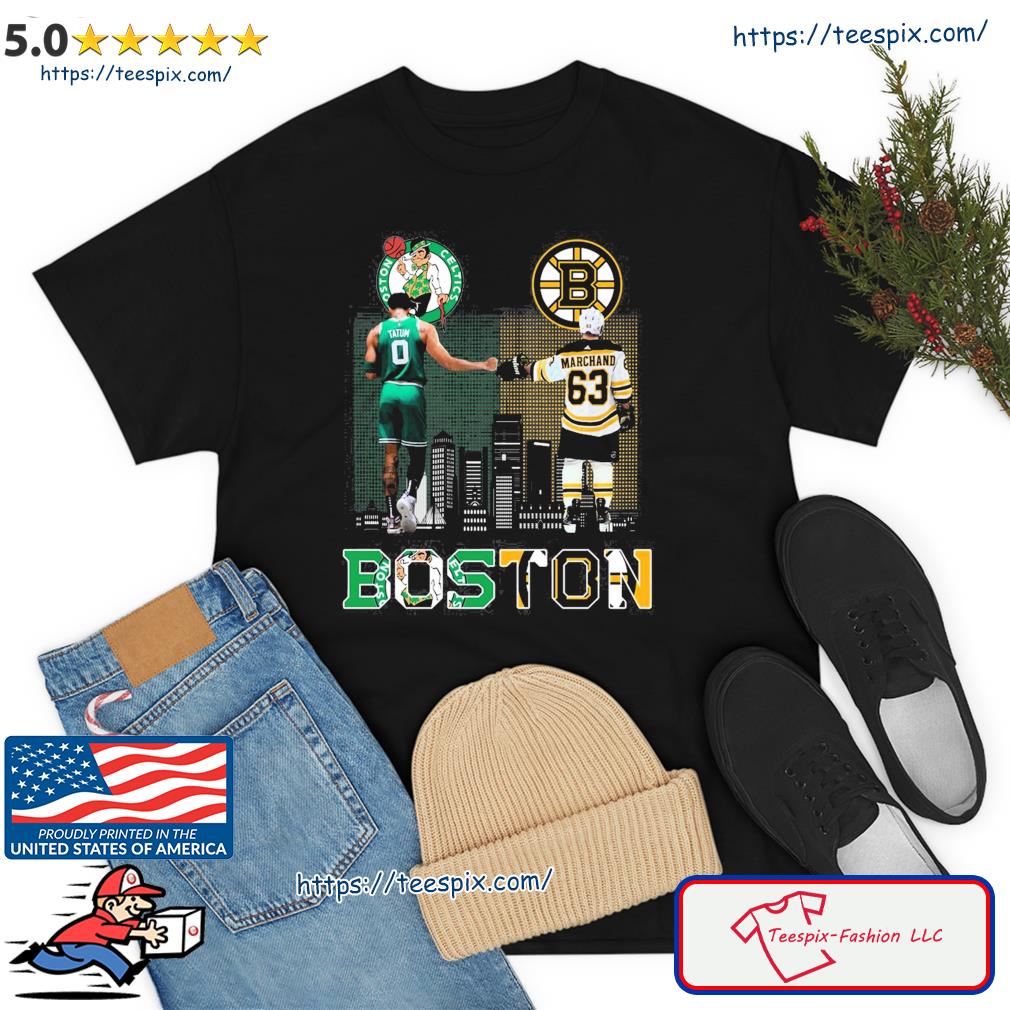 Boston Jayson Tatum 0 Brad Marchand 63 legends sport skyline city