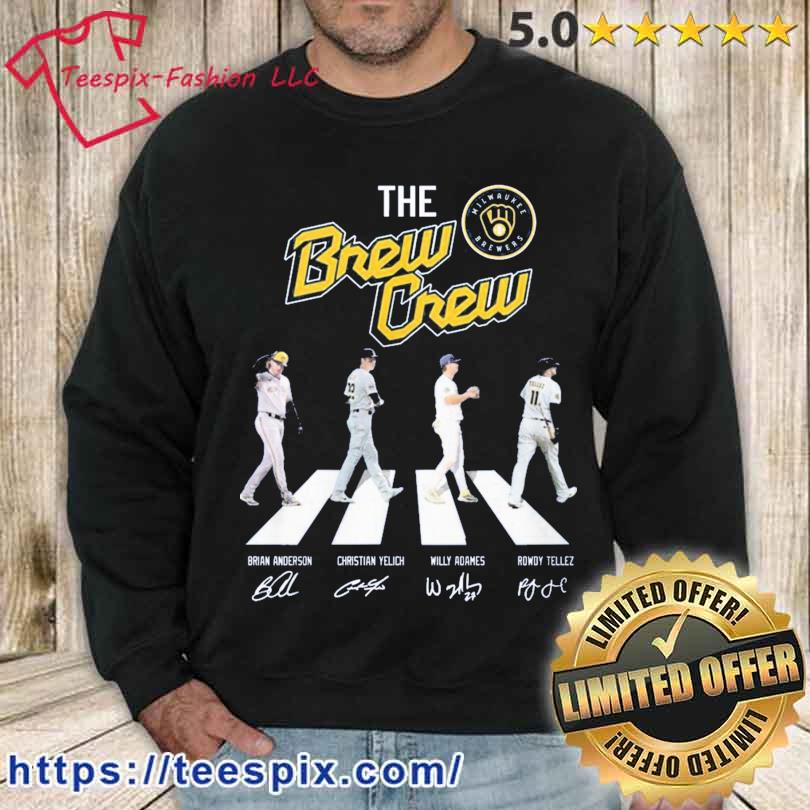Milwaukee Brewers The Brew crew Brian Anderson Christian Yelich Willy Adames  Rowdy Tellez Abbey Road signature 2023 shirt, hoodie, sweater, long sleeve  and tank top