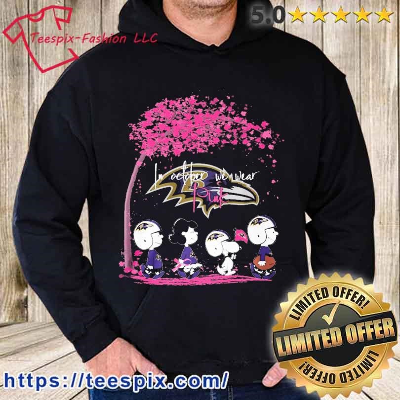 Peanuts Characters Baltimore Ravens In October We Wear Pink Shirt - Teespix  - Store Fashion LLC