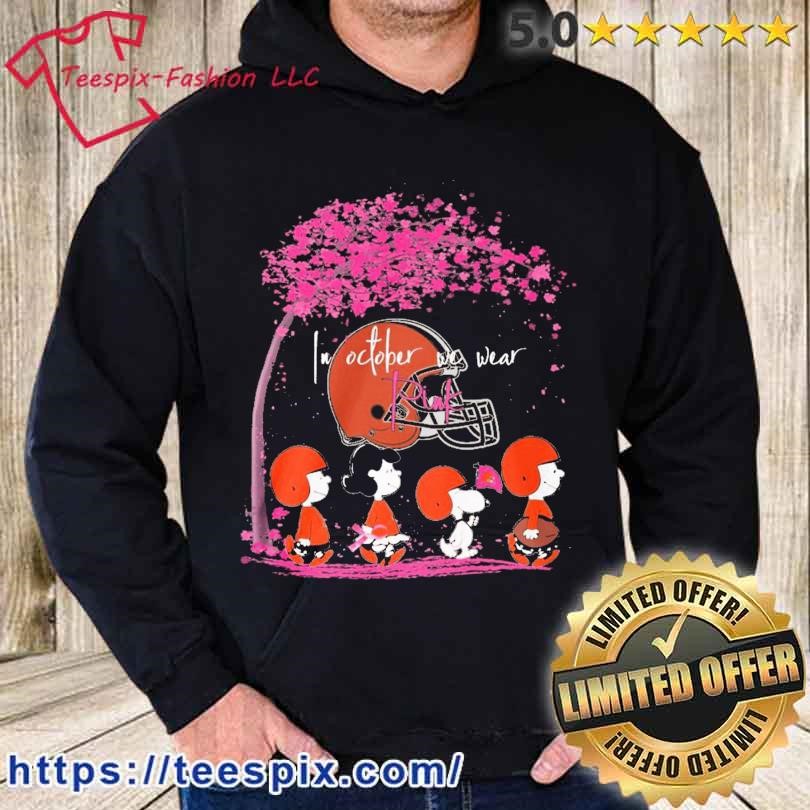 Cleveland Browns in October Peanuts characters we wear pink shirt