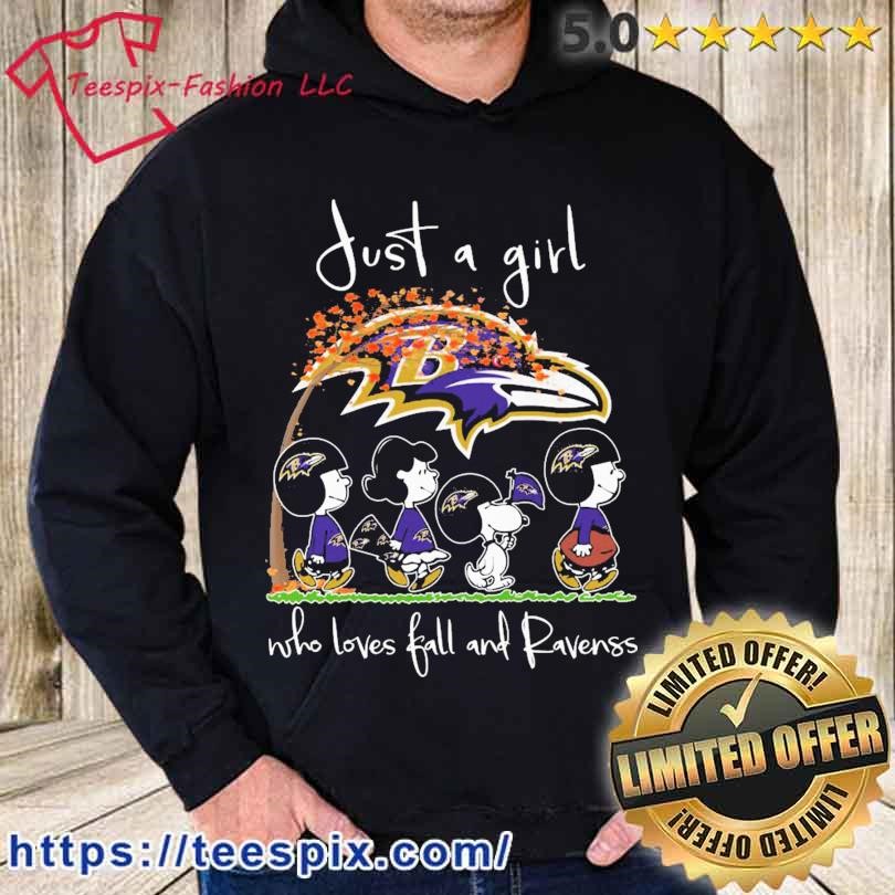 Peanuts Characters Just A Girl Who Loves Fall And Baltimore Ravens Shirt -  Teespix - Store Fashion LLC