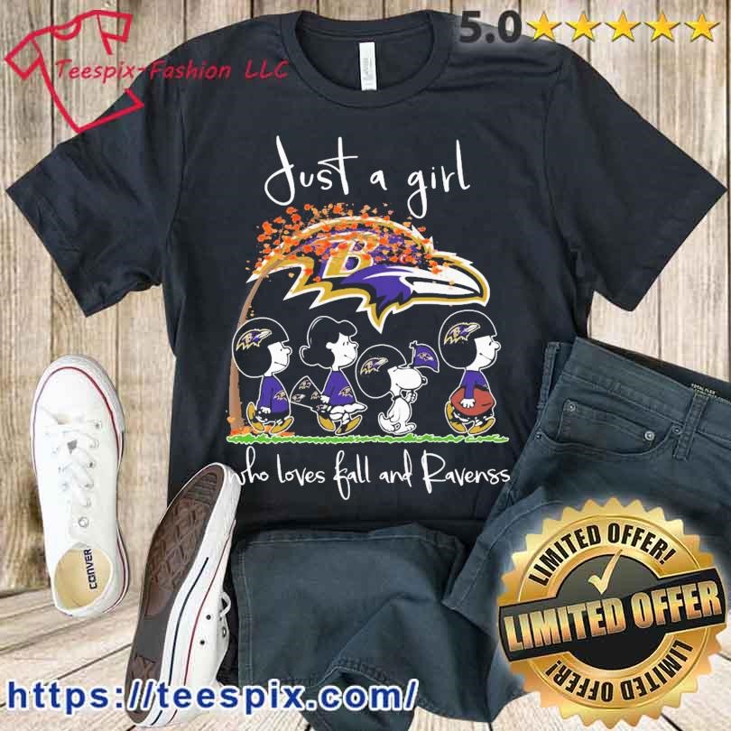 Snoopy Peanuts Just A Girl Who Loves Fall And Baltimore Ravens Shirt,  hoodie, sweater, long sleeve and tank top