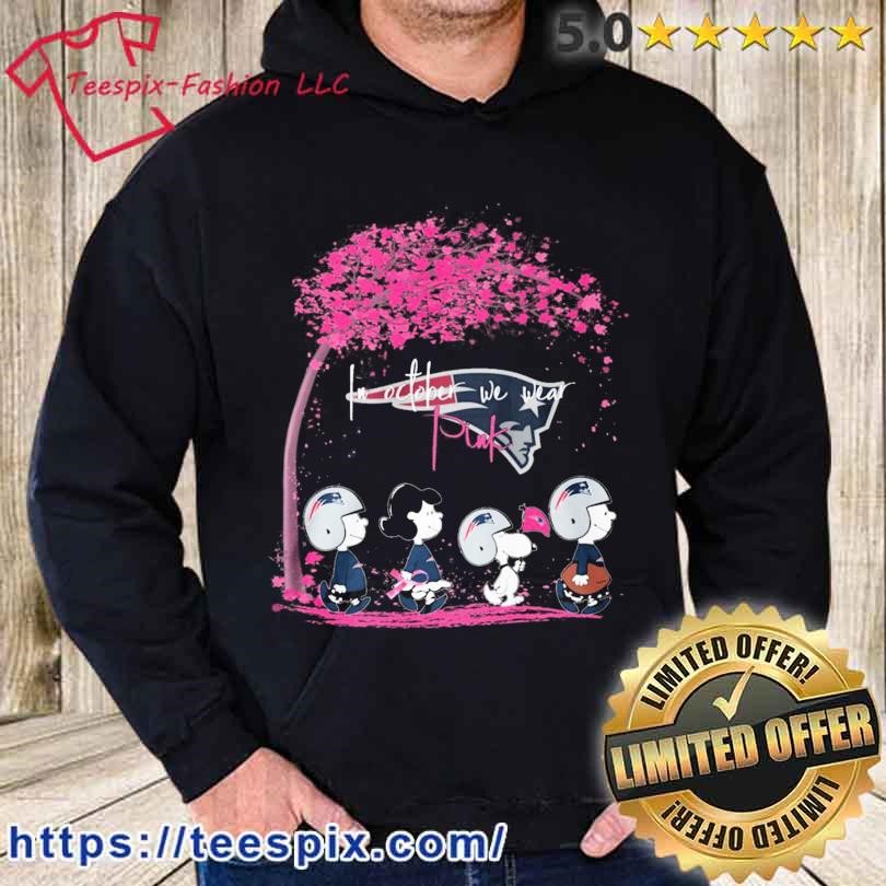 In October we wear pink Snoopy and friend New England Patriots shirt,  hoodie, sweater, long sleeve and tank top