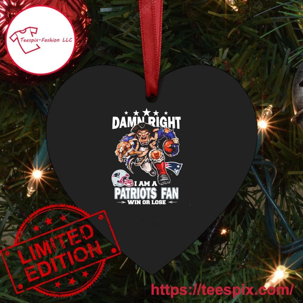 Damn right I am a New England Patriots fan win or lose mascot ornament tree  Decoration