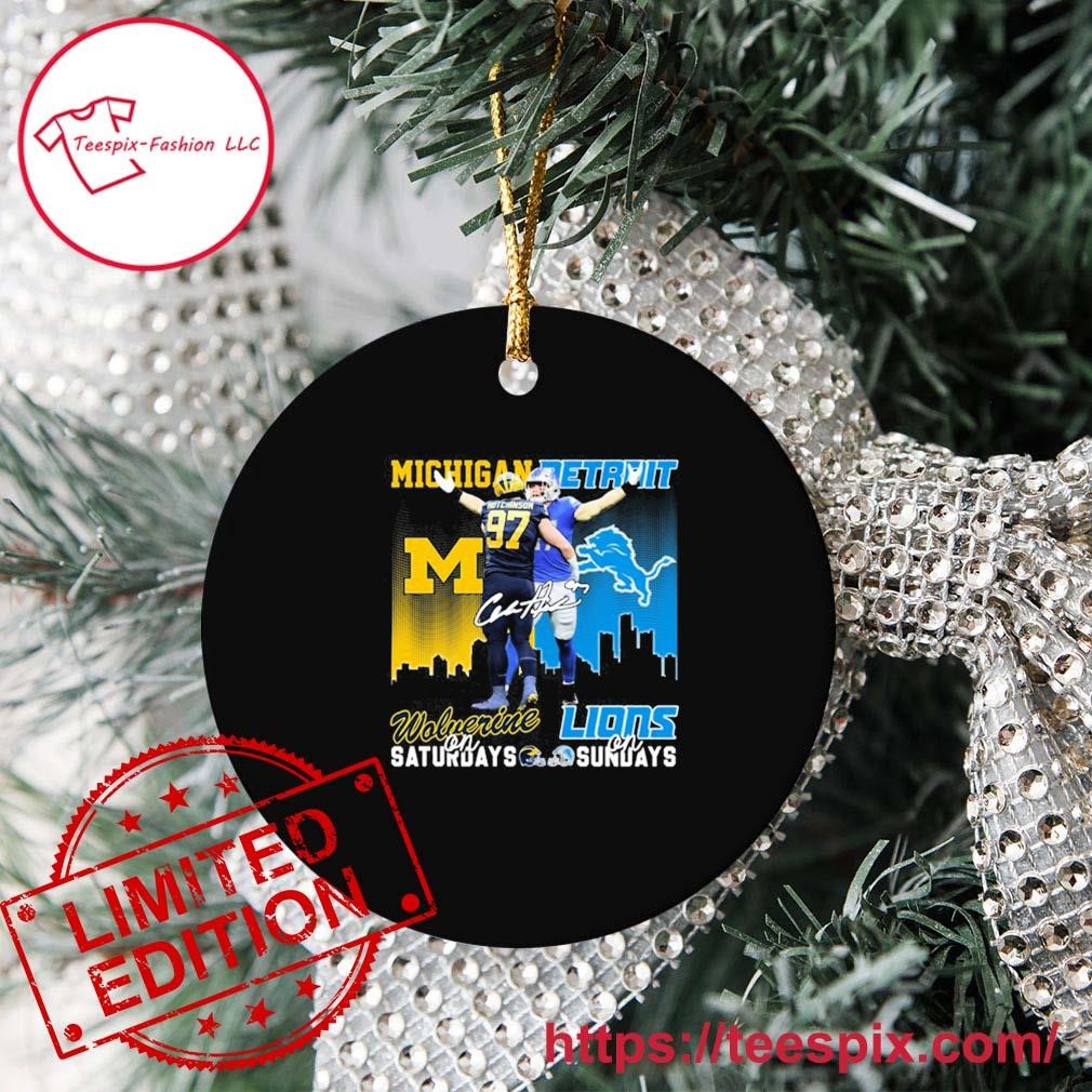 #97 Hutchinson Michigan Wolverines On Saturdays Detroit Lions On Sundays Signatures Ornament Custom Name