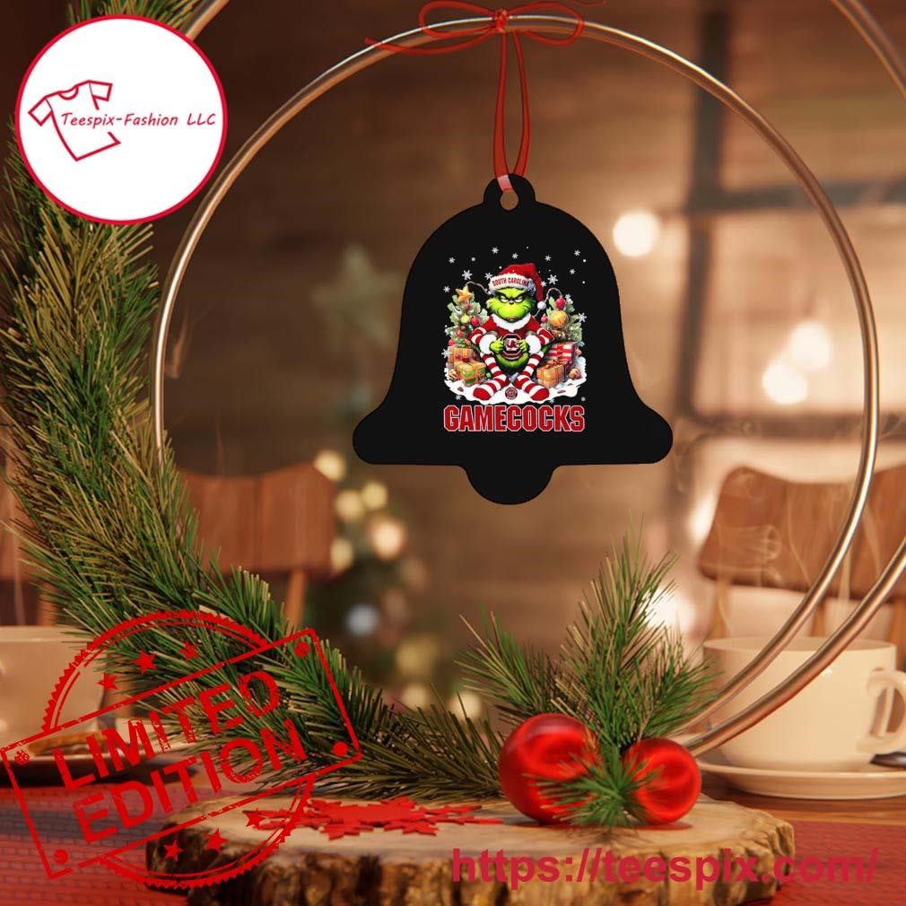 Gamecocks Santa Grinch Sit Tree Merry Christmas Ornament Custom Name Bell.jpg