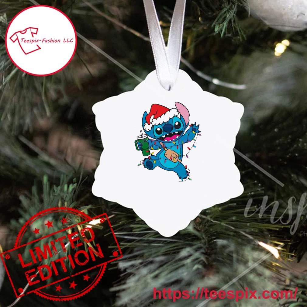 Stitch Christmas Lights Stanley Ornament Custom Name - Teespix