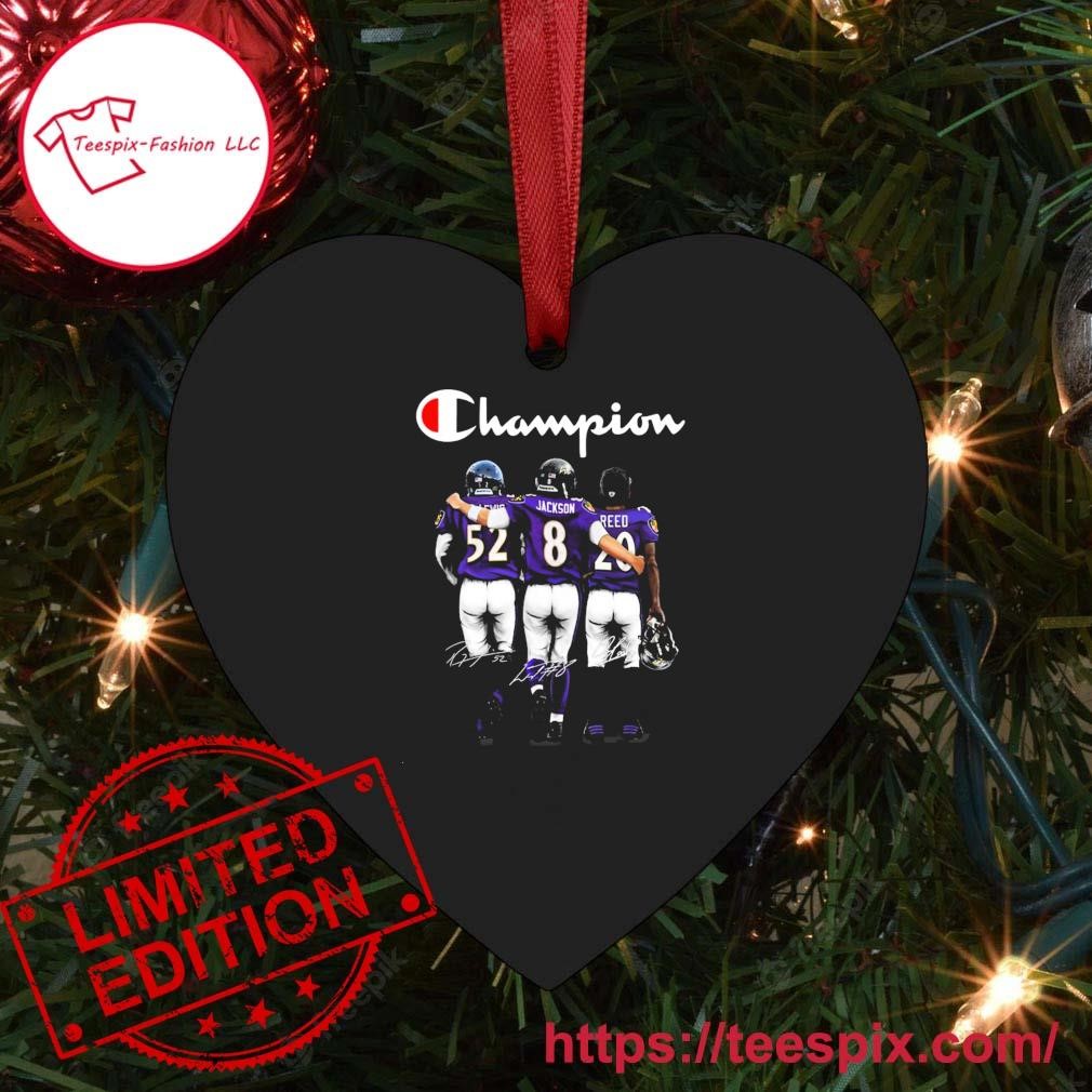 Official Champion Baltimore Ravens Lamar Jackson Ray Lewis and Ed Reed signatures Ornament Custom Name Heart.jpg