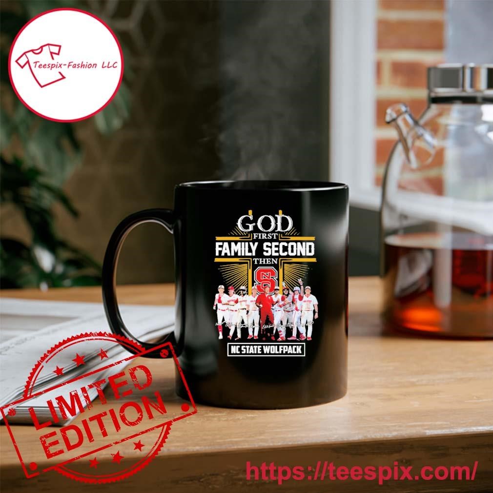 CWS 2024 God First Family Second Then NC State Wolfpack Baseball Signatures Mug, Tumbler Personalized