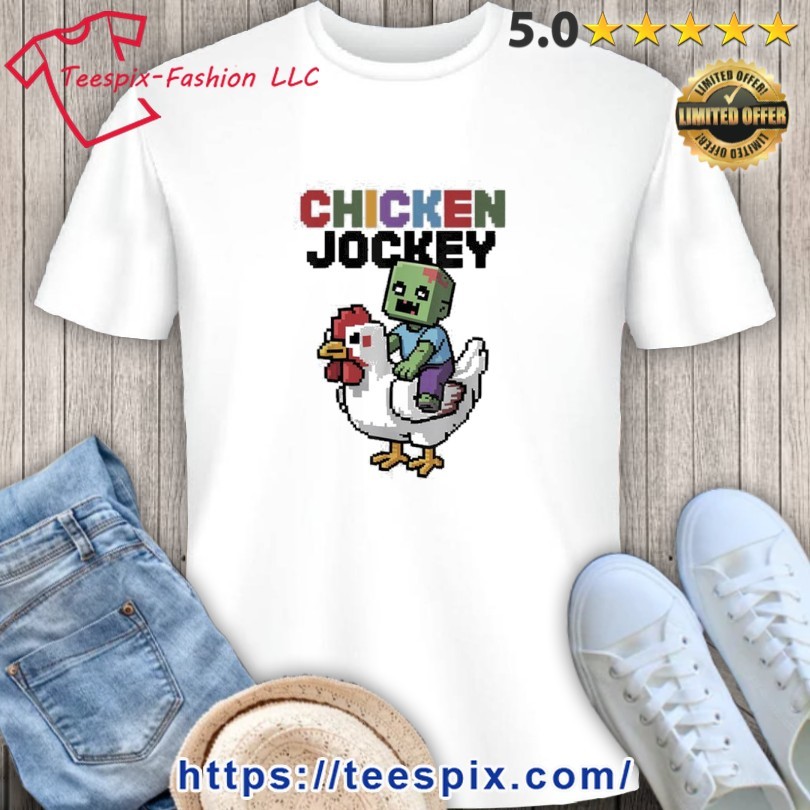 Chicken Jockey Zombie Pixel Art Zombie Gamer Style Shirt